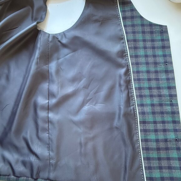 Mander By Karn Bespoke Mens Gray Three-Piece Plaid Suit Jacket Pants Vest - Picture 13 of 16